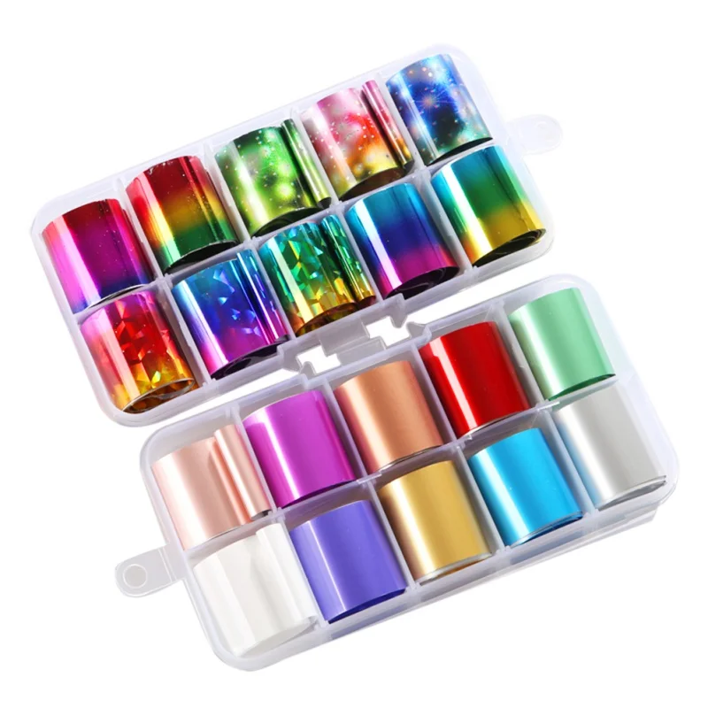 

Beauty 10 Pcs Holographic Nail Foil Set Transparent AB Color Nail Art Transfer Sticker Manicure DIY Holo Sticker Decoration