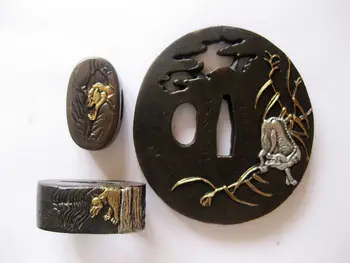 

JAPANESE SAMURAI SWORD COPPER TSUBA.FUCHI KASHIRA MENUKI FOR KATANA WAKIZASHI W/OX DESIGN