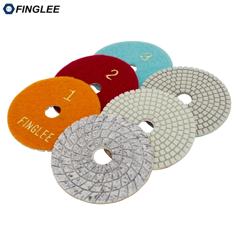 

FINGLEE 4 inch 100 mm 3 step wet use Diamond Polishing Pads marble polishing pads for granite flexible