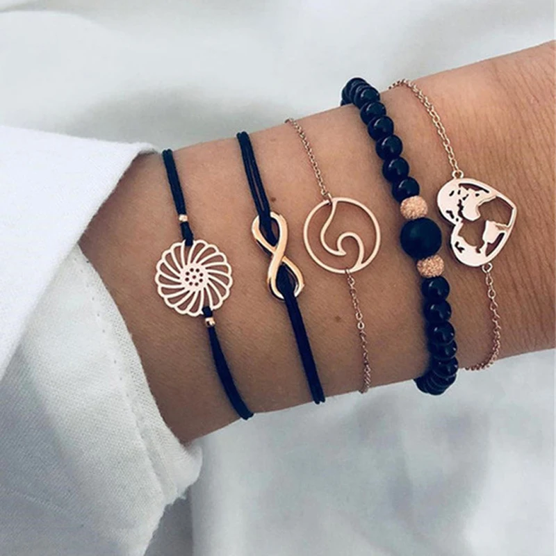 

Tocona Trendy Heart Map Wave Bracelet Bangle Set for Women Beadeds String Surfer Adjustable Bracelet Bangle Beach Anklet 6921