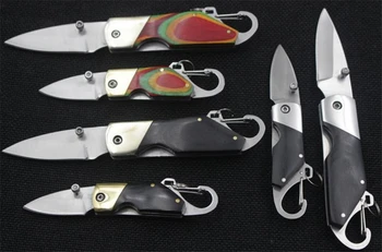 

2017 New Stainless Steel Mini folding knife with carabiner hanging buckle hike Outdoor Camp Survive kit portable Pocket tool