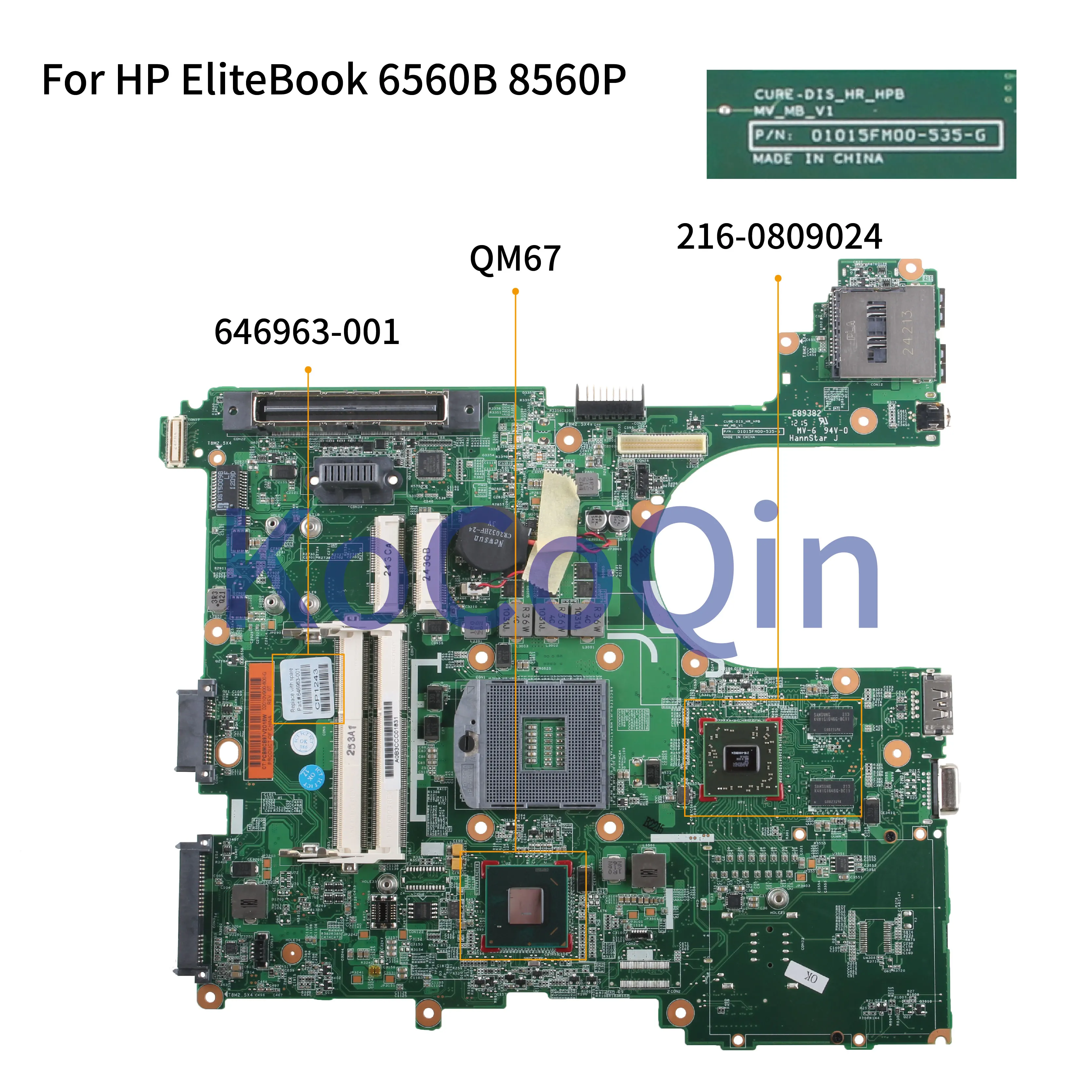 6560B KoCoQin Laptop motherboard Para HP EliteBook 8560P Mainboard 646963 646963 501 0105FM00 001 QM67 1G 216 0809024|Placa-mãe para notebook| | -