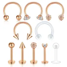 JFORYOU 16 г Хирургическая сталь трагус пирсинга хрящей серьги-спирали нос филигранные кольца губная серьга кольца 10 шт. подковообразные кольца an