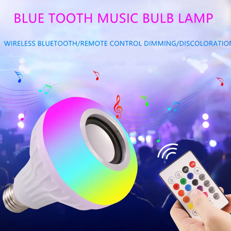

Smart E27 RGB Bluetooth Speaker LED Bulb Light 12W Music Playing Dimmable Wireless Led Lamp with 24 Keys Remote Control