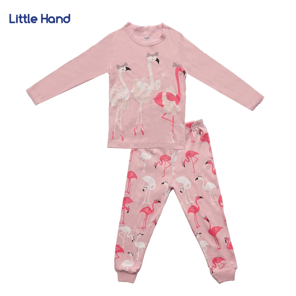 Children Girls Pajamas Sleepwear Flamingo Print Pink Suit 100 Cotton