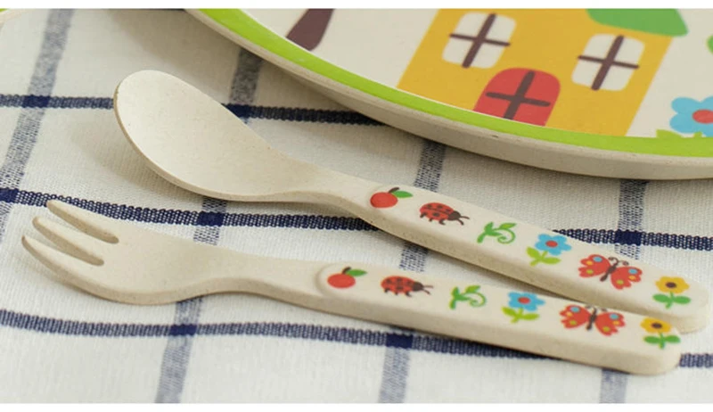 Pratos de Bambu Louça de Alimentação Recipiente de Alimentos Crianças Infantil Louça Garfo Colher Copo Criança Tigelas Utensílios T0525 10 alimentação infantil louça garfo colher copo criança