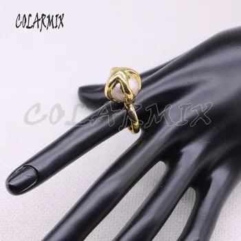

5 pcs natural pearl rings pearl beads rings plated golden metal rings wholesale fashion druzy jewelry for women 4411
