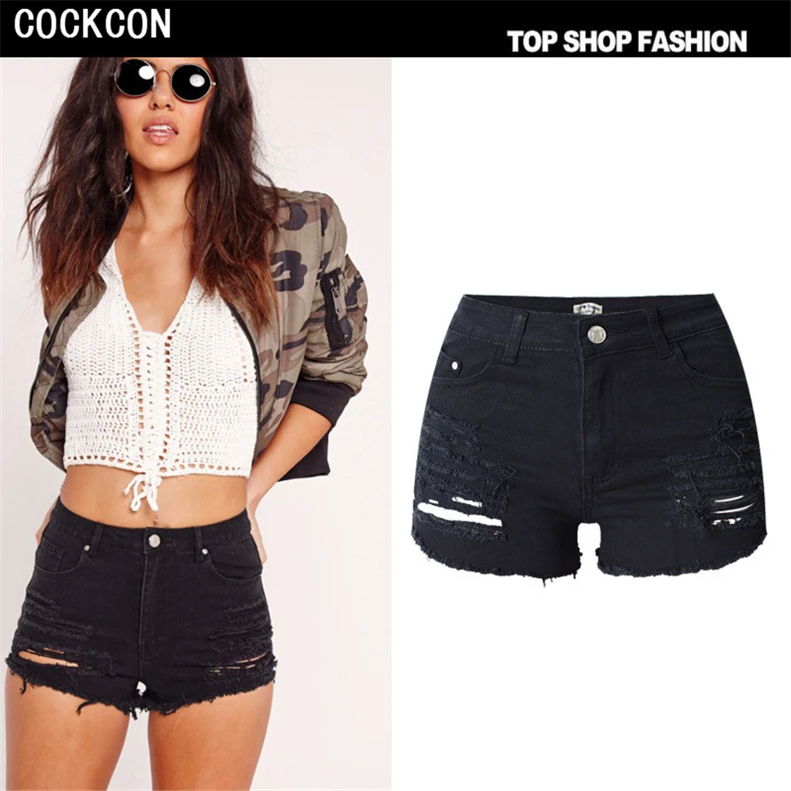 COCKCON 2017 Summer Ripped Hole Jeans Short Women Casual Holes Hot Shorts Denim Shorts femme High
