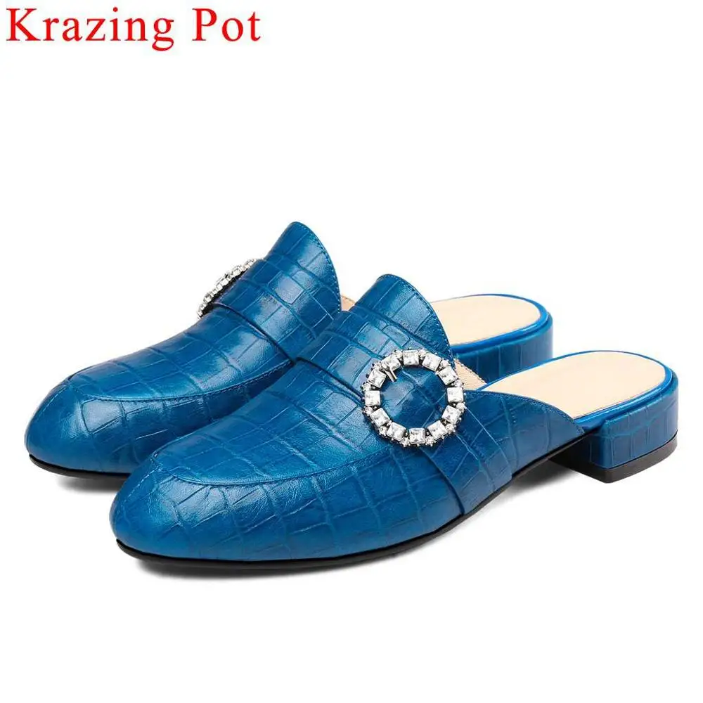 

Krazing Pot elegant lady brilliant crystals fastener slip on mules low heels round toe large size handmade wedding pumps L1f5