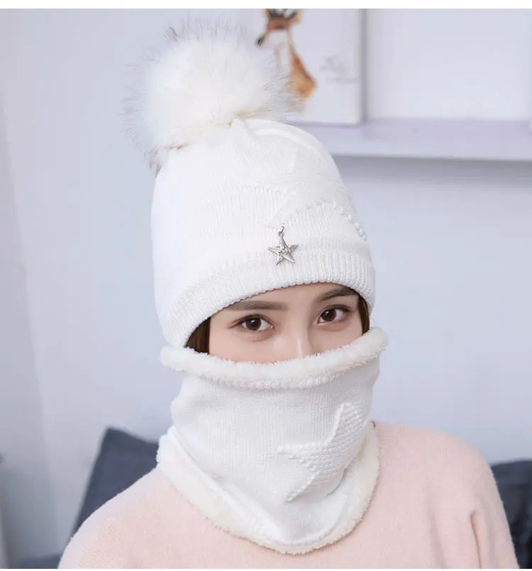  winter hat pompom hat beanie winter hats for women winter cap with scarf gorros mujer invierno winter set hat scarf (3)