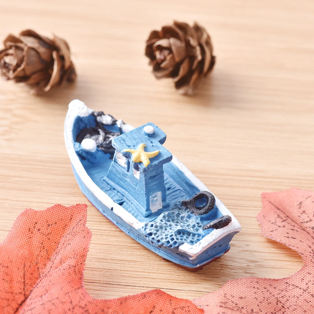 Ciieeo 1 Set of Miniature Boat Figure Plastic Fishing Boat Swimming Ring  Chinese Style Boat Model Ocean Beach Fairy Garden Micro Landscape Dollhouse