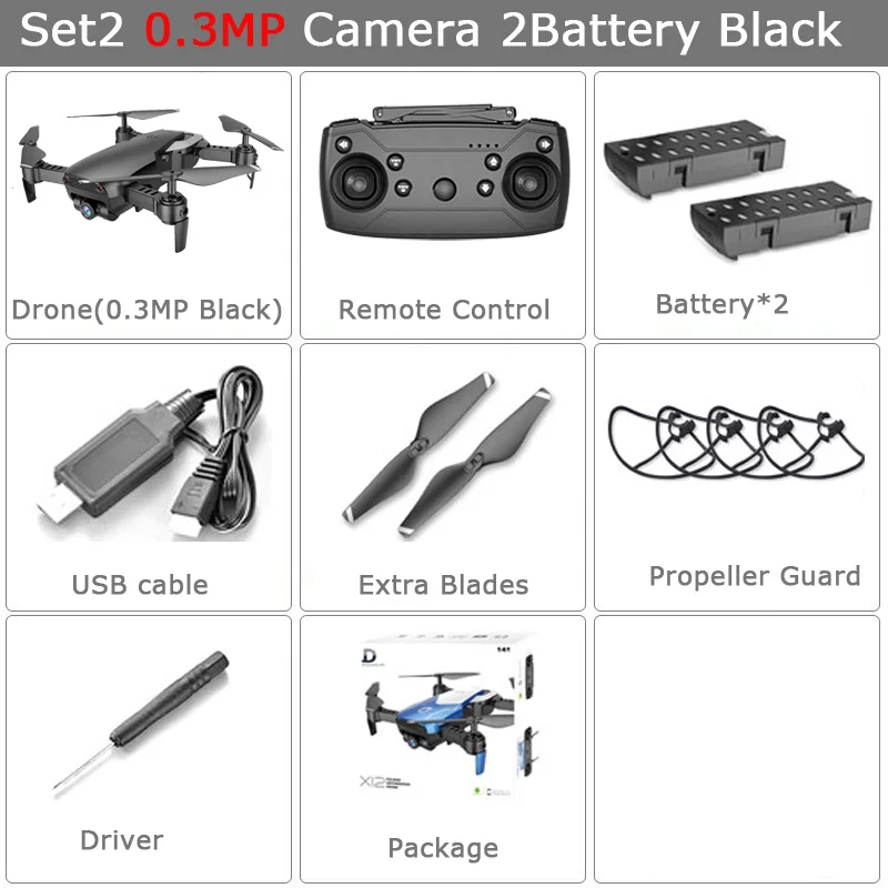 X12 Радиоуправляемый Дрон с 0.3MP/2MP широкоугольной камерой Wi-Fi FPV Радиоуправляемый Дрон один ключ возврат высоты RC Квадрокоптер VS XS809S XS809HW - Цвет: Set2 0.3MP 2B black