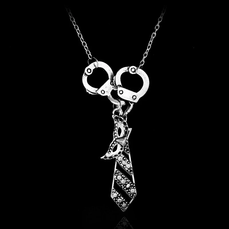

Hot 50 Fifty Shades of Grey Darker Freed Christian Charm Necklace Handcuffs Masquerade Mask Necktie Chain Pendant Necklace Gifts