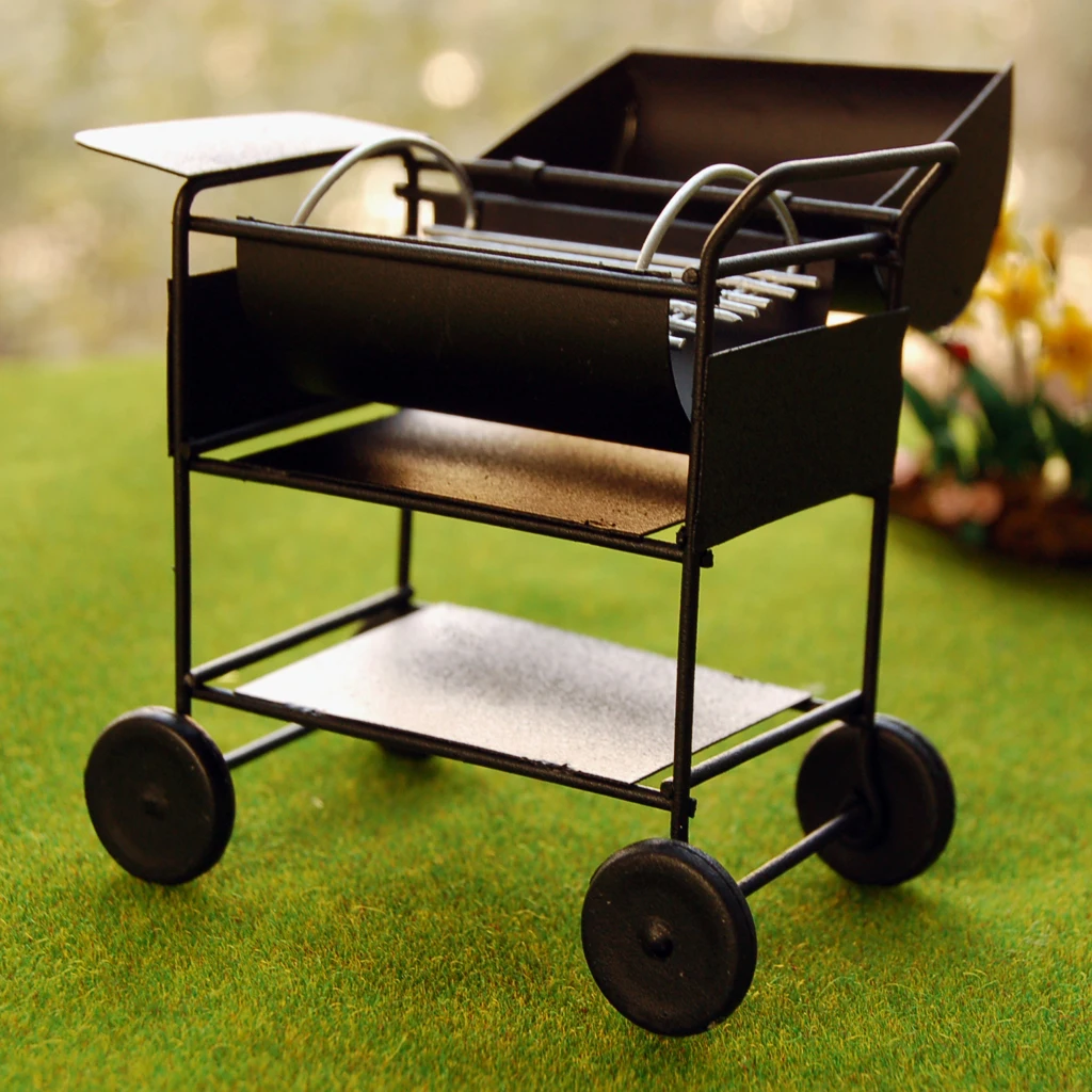 1:12 Kitchen Mini BBQ Grill Barbecue Oven Dollhouse Miniature Dolls House Garden Decoration Black