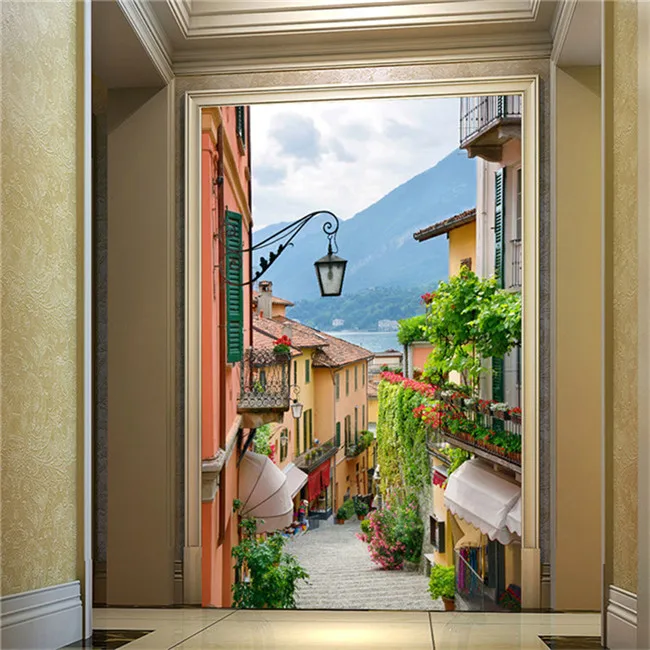 Custom Photo Aisle Corridor Entrance Background Wall Paper Continental Vertical Edition City Street View 3D Town Home Decor |
