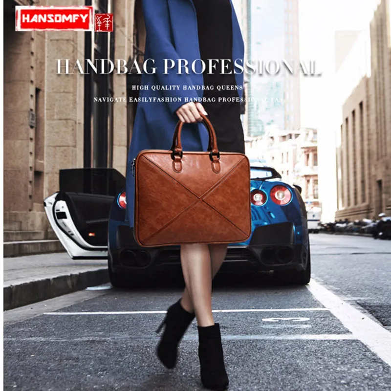 

New Genuine leather Women handbags thin section female business 14" Laptop briefcase computer shoulder messenger bags fashion