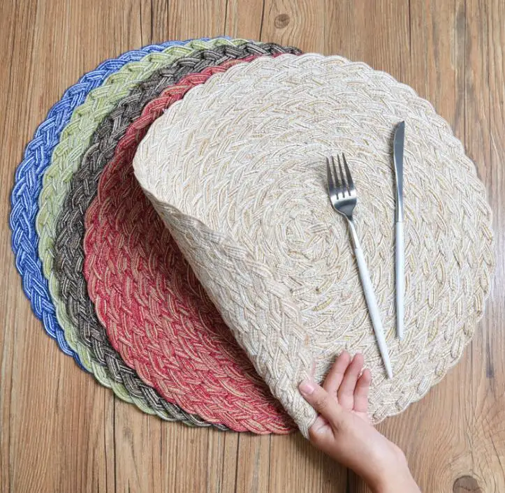 

Round Dining Table Insulation Pad Solid Placemats Linen Non Slip Table Mat Kitchen Accessories Decoration Home Pad Coaster