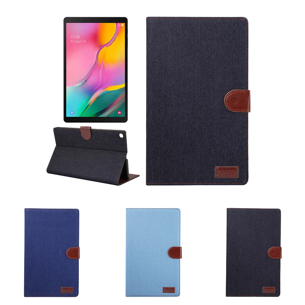 

Mosunx Leather Cover Case For Samsung Tab A 10.1 2019 T510 & T515 Denim Flat Smart Split Holster Tablet Smart Cover Case 515#2