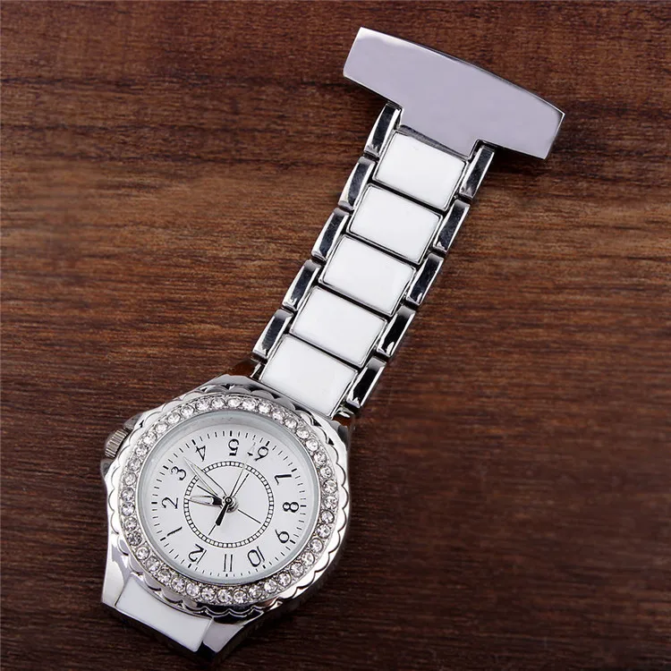 Роскошная обувь с украшением в виде кристаллов Медсестры Смотреть FOB карманные часы Аналоговые Clip-on Висячие брошь элегантная женская мода медсестры подарок часы - Цвет: Silver