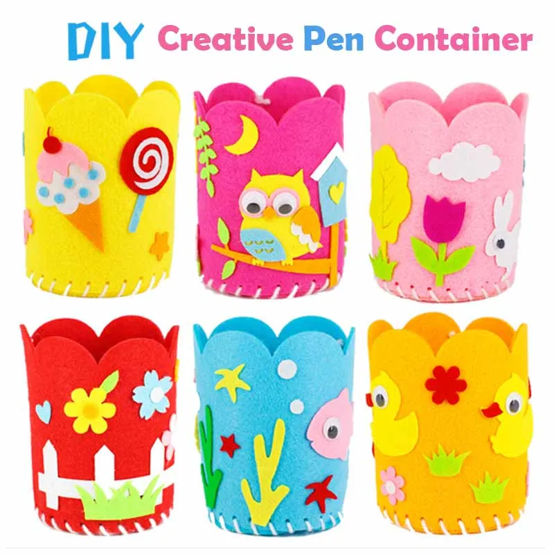 

Children DIY Cloth Pen Container Sticker Cartoon Craft Hobby Decorate Handmade Non-woven Creative Toys Educational For Girl