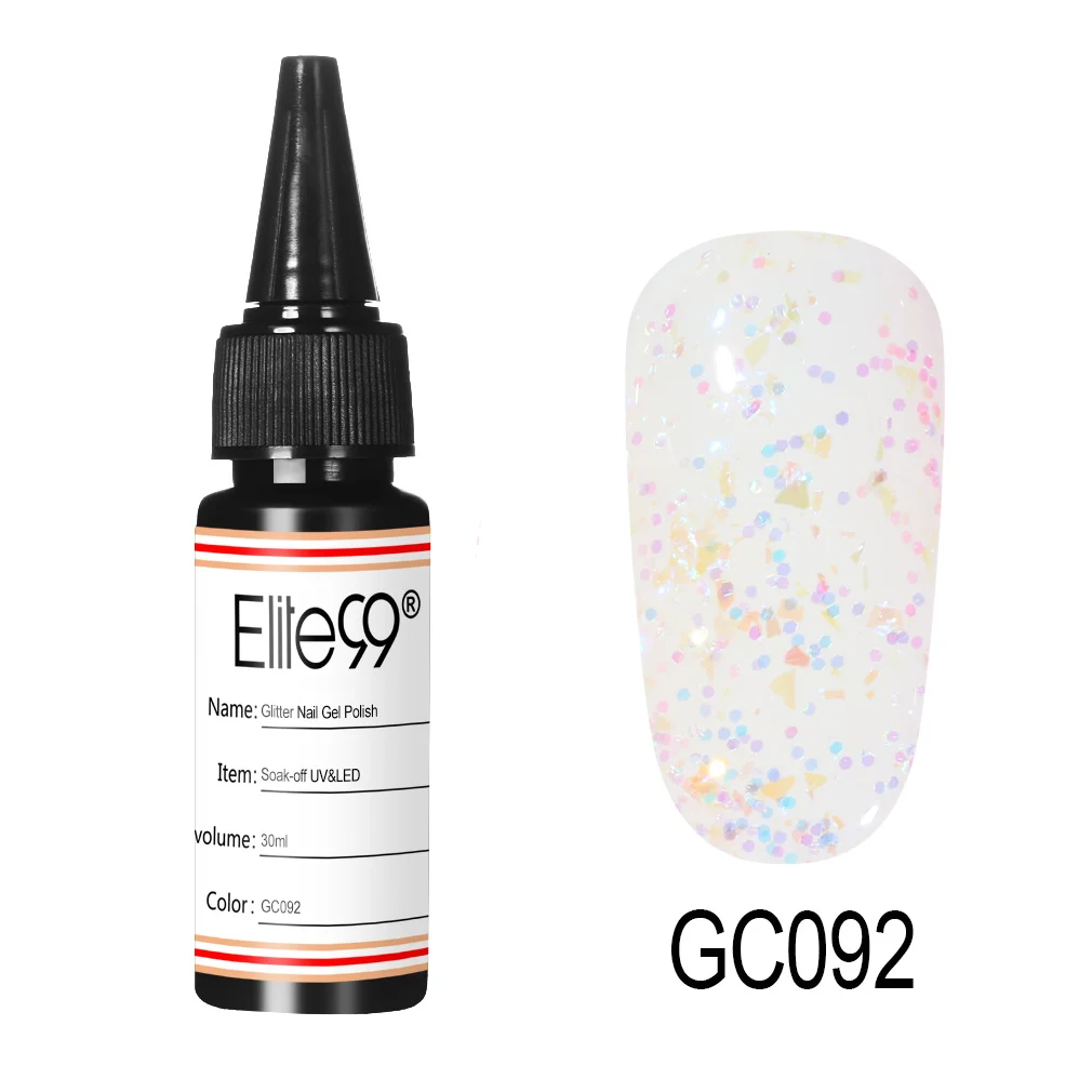 GC092 Elite99 блестящий гель для ногтей с блёстками лак 30 мл ногтей искусство замочить УФ светодиодный для маникюра геллак полуперманентный лак - Цвет: GC092