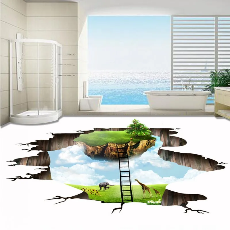 

Free Shipping custom 3d floating green island flooring self-adhesive home decoration bathroom non-slip flooring wallpaper mural