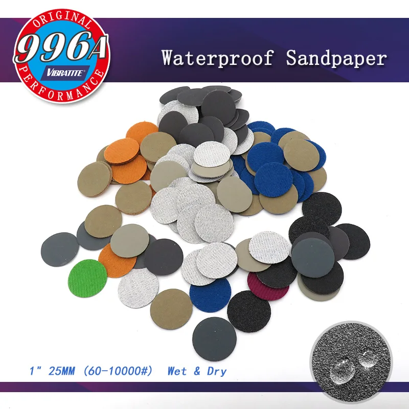 

100pcs 1 Inch 25mm Waterproof Sandpaper Sanding Discs Hook & Loop Silicon Carbide Wet/Dry 60 to 10000 Grit