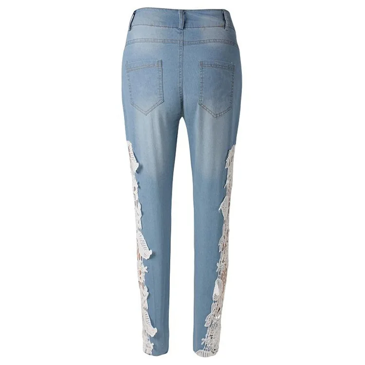 CHSDCSI Дырчатые джинсы женские брюки сексуальные женские джинсовые светло-голубые обтягивающие джинсы крючком кружевные вечерние тонкие повседневные штаны