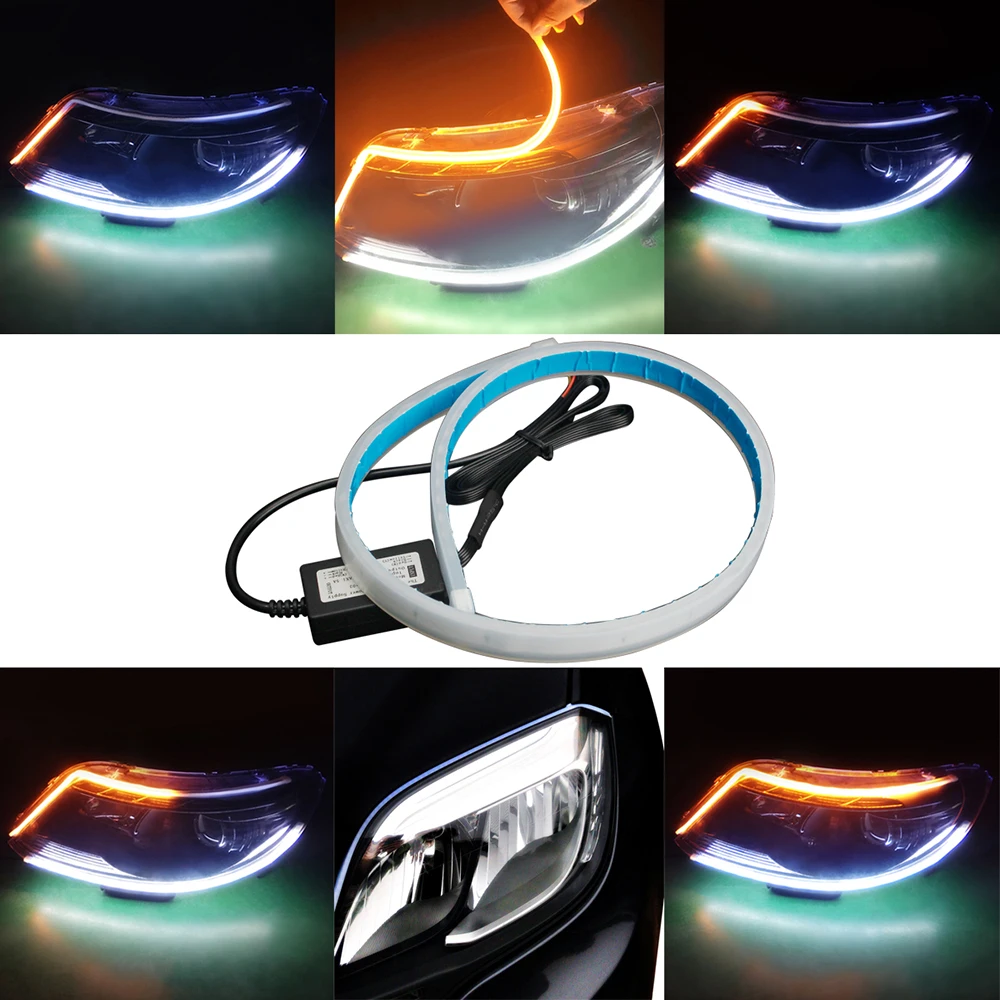 2Pcs Car LED DRL Daytime Running Light Styling Dynamic Streamer Flow Amber Turn Signal Warning Steering