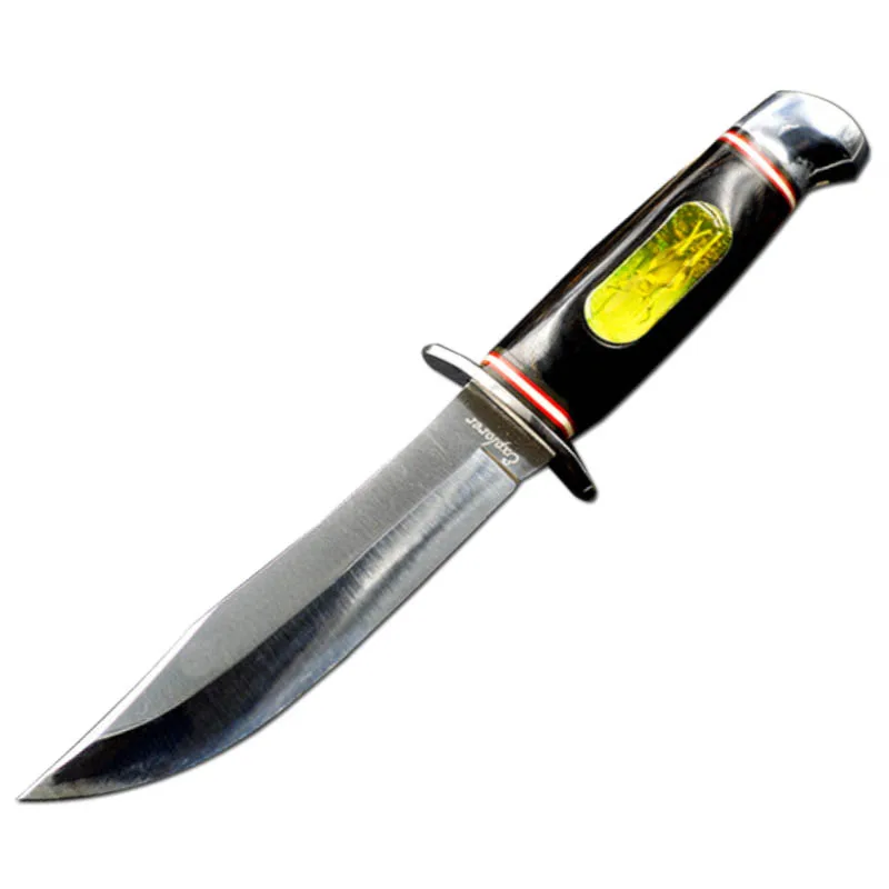 

ToughKeng Fixed Blade Knife Hunting 5Cr15 Stainless Steel Yellow Resin Wood Handle Straight Knives Nylon Sheath