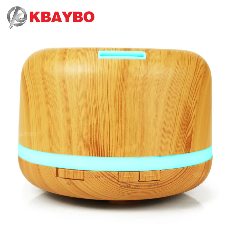 

KBAYBO 500ml essential oil aromatherapy ultrasonic air humidifier 7 kinds of LED color optional wood grain household humidifier