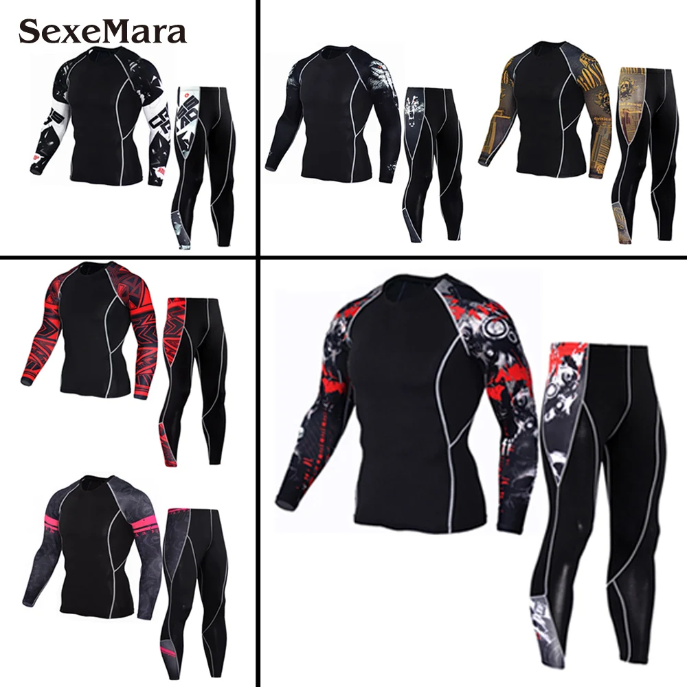 

New Logo Custom Compression Tracksuit Men Training Running Set Fitness Tight Long Sleeve Shirt Pants Leggings Gym Sport Suit