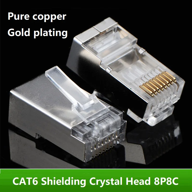 5 шт. CAT6 Кристалл головка 50u 24K позолоченный 8P8C Разъем RJ45 сетевой кабель адаптер