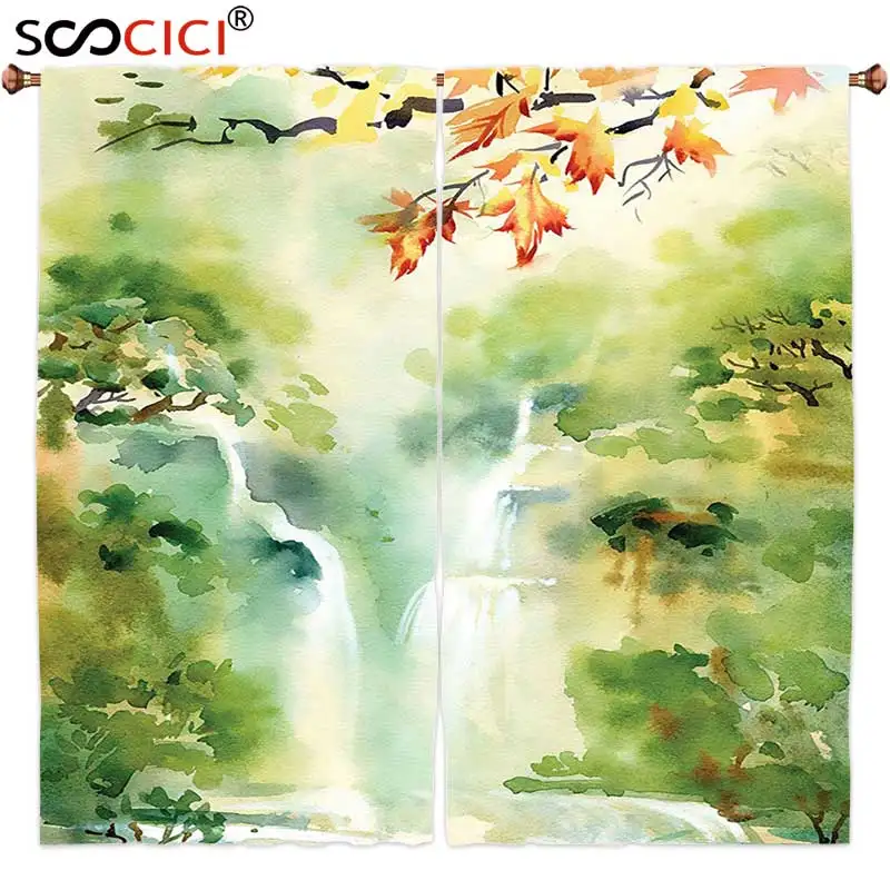 Window Curtains Treatments 2 Panels,natural Palm Leaves Island Tropical