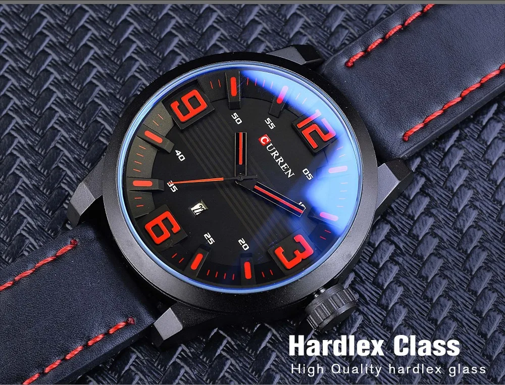 CURREN, модные, красные, 3D циферблат, синее стекло, военные мужские спортивные наручные часы, Лидирующий бренд, Роскошные Кварцевые часы с календарем, мужские часы