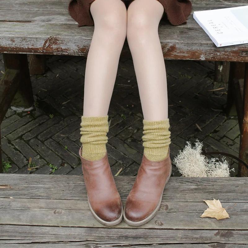 Winter Thicken 80% Wool Warm Loose Socks 10 Kinds of Solid Colors Basic Winter Women Socks Art Retro Style Red Yellow Green