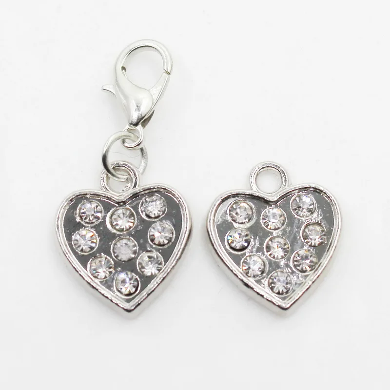 

20pcs/lot Silver Crystal White Heart Dangle Charms Lobster Clasp Charms Diy Bracelets Bangles Jewelry Accessory Floating
