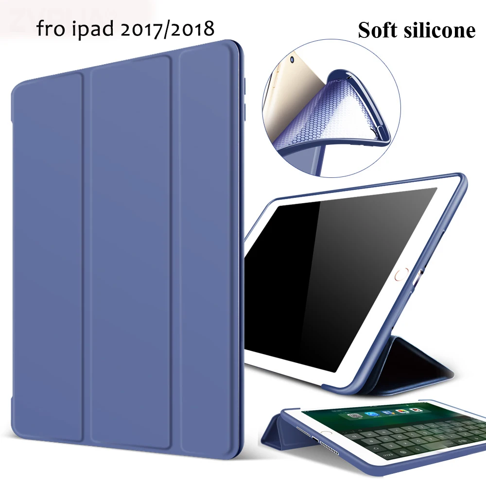 

Case for New iPad 9.7 inch 2017 2018 Release, ZVRUA Soft silicone bottom+PU Leather Smart Cover Auto Sleep For New iPad 9.7"