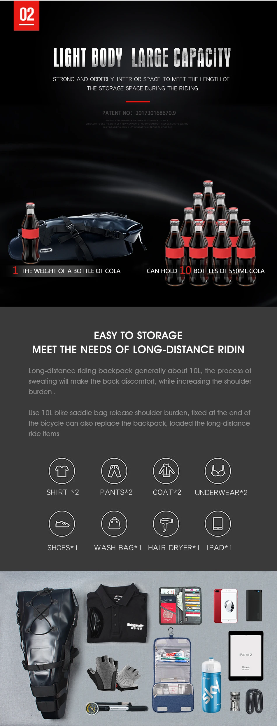 Excellent RHINOWALK Bicycle Bike Saddle Bags 10L High Capacity Tail Bag Prevent Rainwater MTB Road Cycling Travel Rear Goods Shelf Bags 7