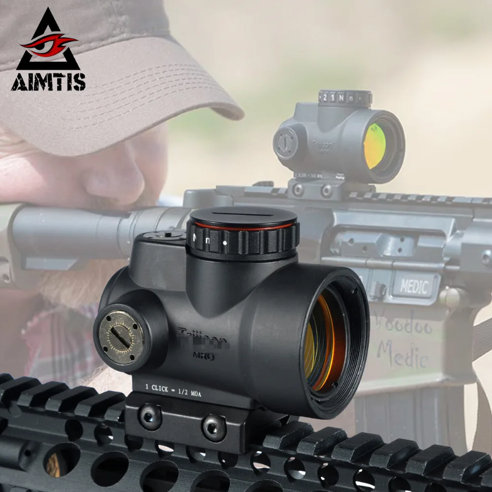 AIMTIS Best Trijicon MRO Red Dot Sight 2 MOA AR Tactical Optic Hunting Scopes With Low and Ultra High QD Mount fit 20mm Rail 2016 triji mro style red dot sight holographic sight for airsoft black low mount qd mount with plastic gift box