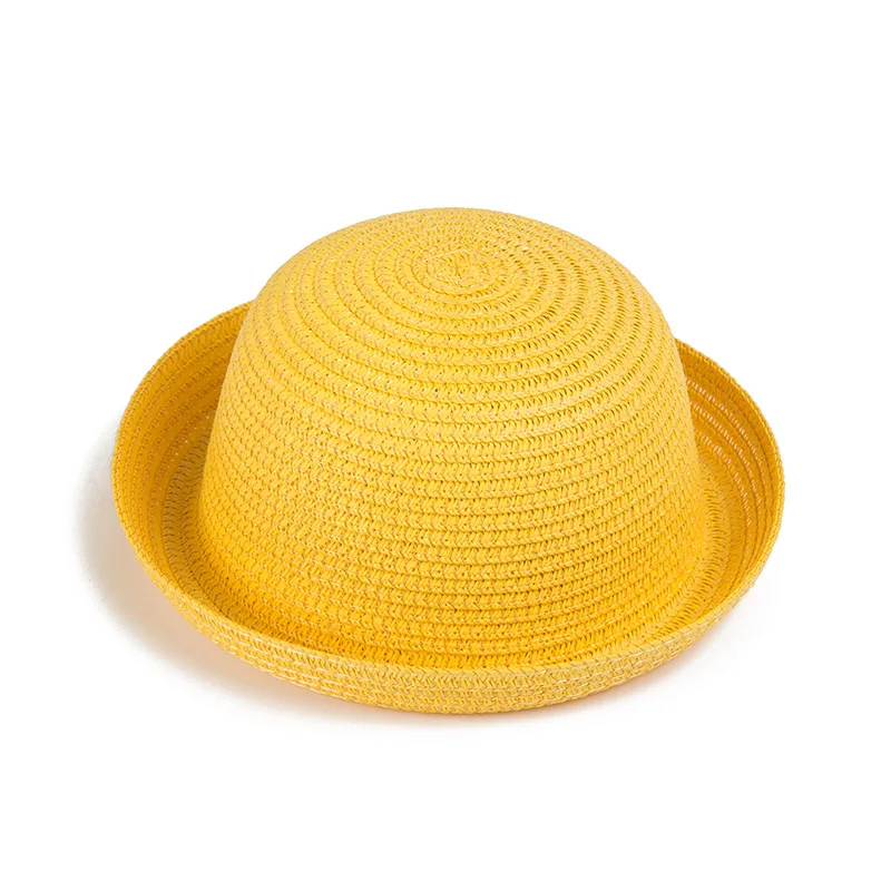 REAKIDS, шапка Детские шапки Детская Летняя шляпка для маленьких мальчиков, соломенная шляпа для детей, Пляжная шапка для девочек и мальчиков, однотонная Кепка от солнца для малышей - Цвет: Yellow