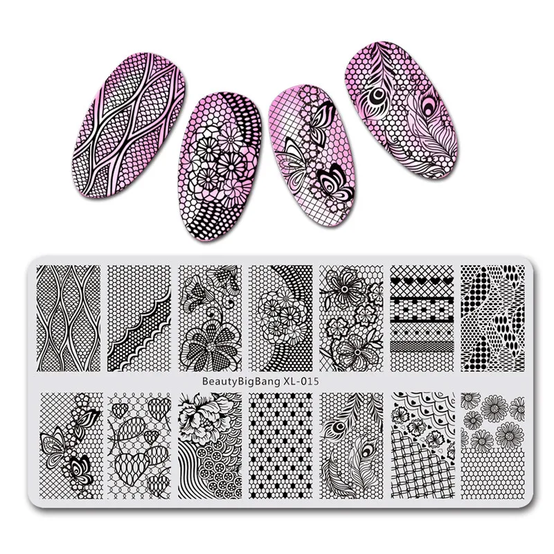 

BeautyBigBang Nail Stamping Plates Rectangle Summer Flower Geometry Nail Art Template Mold Image Plate Stencils BBB XL-005