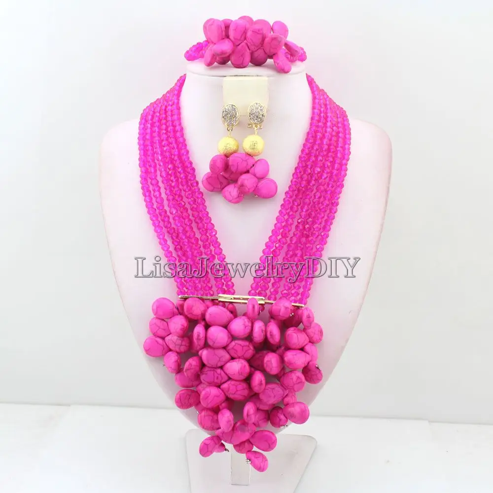 

Handmade Indian African Wedding Jewelry Sets Nigerian Beaded Wedding Bridal Necklace Jewelry Sets Free Shipping HD5501