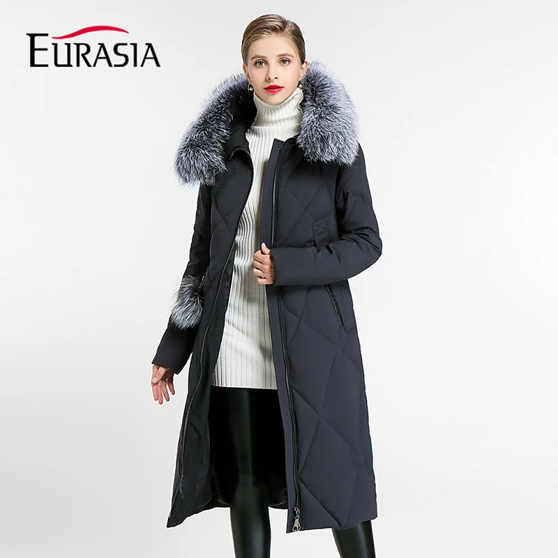 

Eurasia 2018 New Collection Full Thick Coat Women Winter Jackets Real Fur Collar Hooded Design Biological-down Parka Y170012