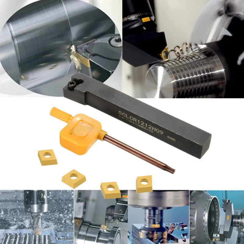 

SCLCR1212H09 External Boring Bar Tool Holder + 4pcs CCMT09T3 Carbide Inserts Blades + Wrench For CNC Lathe Threading Turning Kit