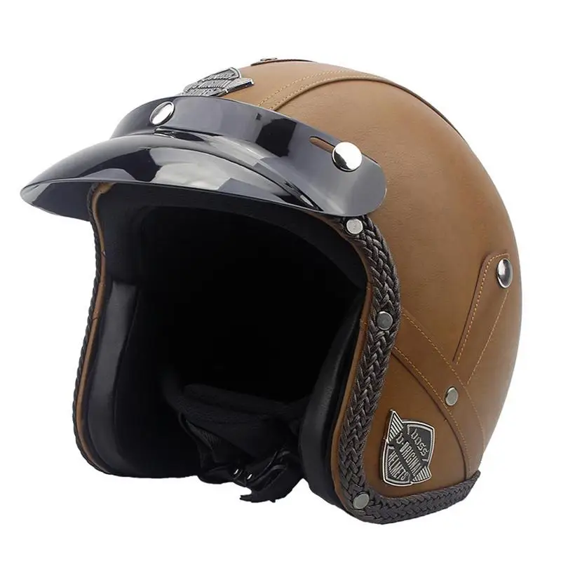 

New Motorcycle Helmet Retro Vintage Synthetic Leather Casco Moto Cruiser Chopper Scooter Cafe Racer 3/4 Open Face Helmet DOT