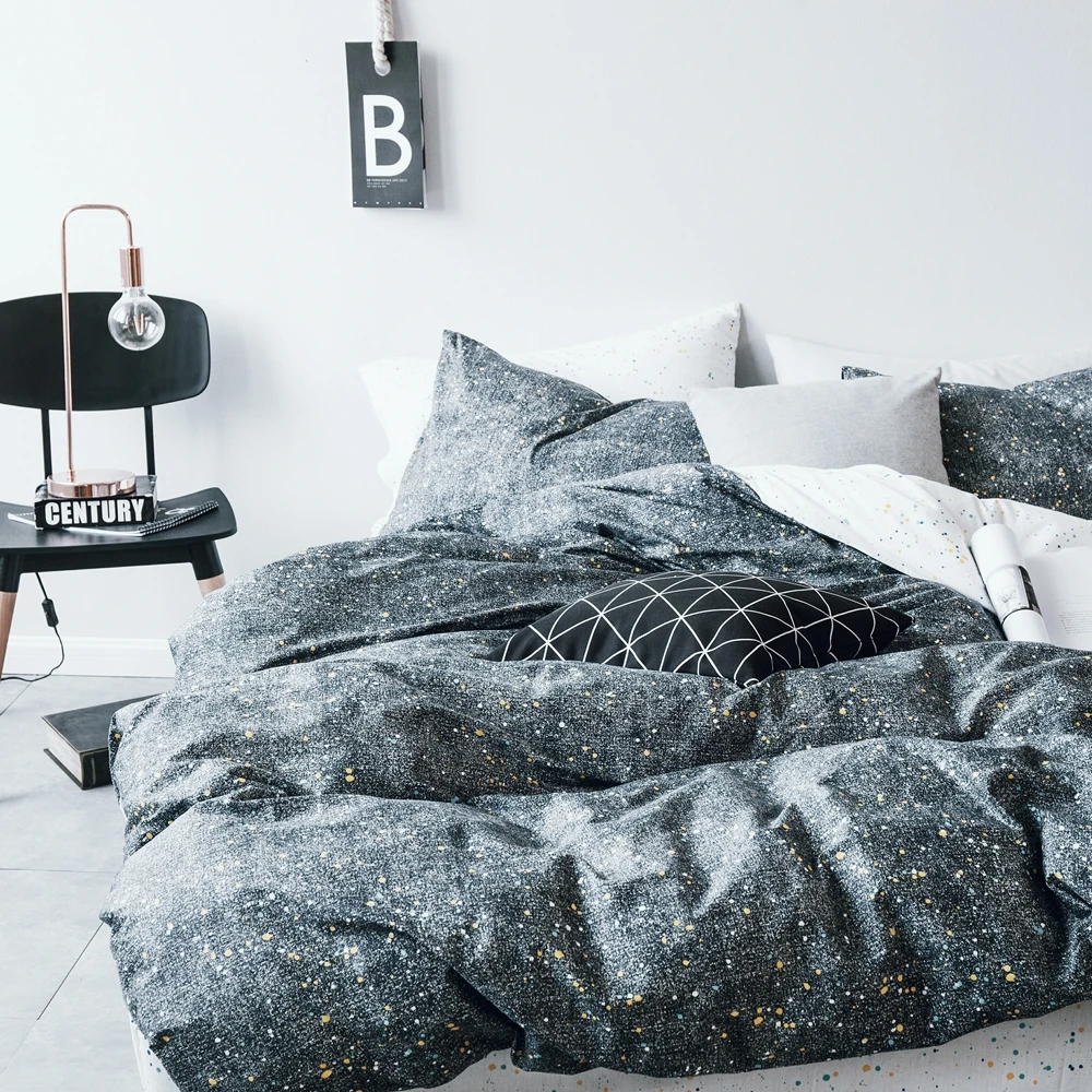 

Black Starry Sky Duvet Cover Set 100% Cotton Bed Linens For Adults 3/4PCS Twin Queen Size Quilt Cover White Bed Sheet Pillowcase