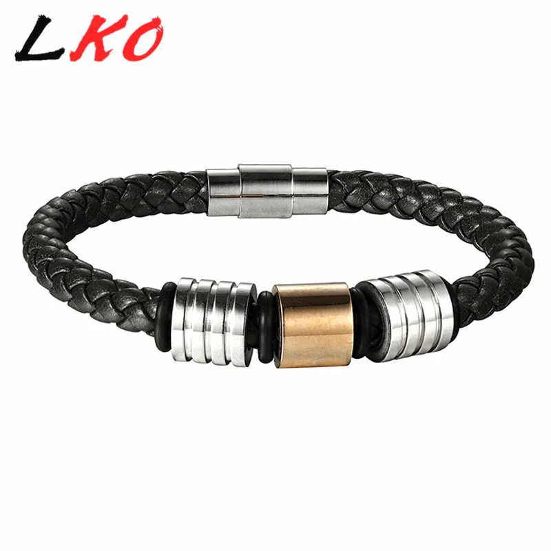 LKO 2017 Новинка Bijoux Роскошные браслеты из Натуральной Черной Кожи двухцветные