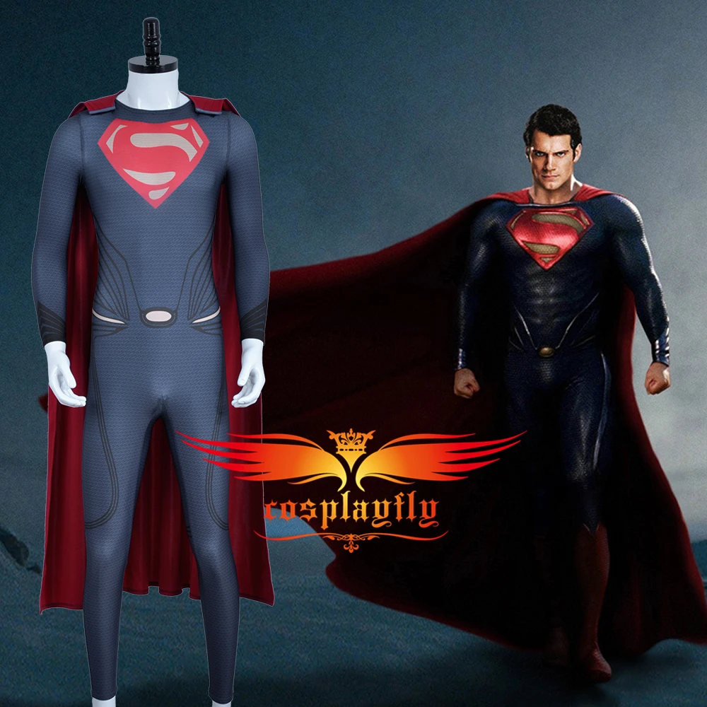 DC Comics Superhero Superman Man of Steel Clark Kent Kal-El Super Man Spandex Jumpsuit XS-XL Men Red Cloak Cosplay Costume DC Comics Superhero Superman Man of Steel Clark Kent Kal-El Super Man Spandex Jumpsuit XS-XL Men Red Cloak Cosplay Costume