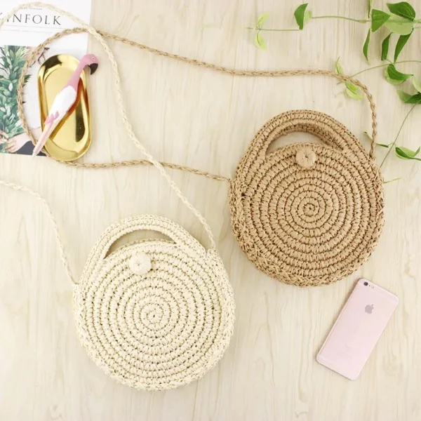 

Circle Straw Bag Luxury Women Beach Bags For Summer Large Designer Women Messenger Bag Vintage Travel Handbags beach handbag
